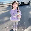 Nuevo Conjunto Dulce de Dos Piezas para Niñas Otoño 2026: Sudadera con Estampado de Pony y Encaje y Leggings Elásticos de Corte Ajustado