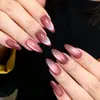 Unhas Postiças Estilo Ins Marrom Pasta de Feijão Rosa Olho de Gato, Peças de Unha Prontas Longas em Formato Amêndoa, Unhas Postiças para Fornecimento Transfronteiriço