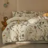 2026 Nuevo Juego de Cuatro Piezas Estilo Retro de Algodón y Lino Sábana y Funda de Edredón de Algodón Puro Floral para Dormitorio del Hogar Ropa de Cama