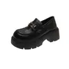 Zapatos Planos Versátiles Mocasines de Tacón Grueso Estilo Británico Zapatos Pequeños de Cuero para Mujer Aumentan la Altura Primavera Retro 2026 Negro Punta Redonda