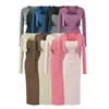 Vestido Maxi Ajustado Bodycon Sexy de Tirantes con Escote en U y Abertura, Conjunto de Dos Piezas con Cárdigan, Conjunto Puro Deseo para Mujer