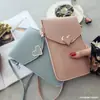 Nova bolsa transversal transparente com tela sensível ao toque para celular, carteira com fivela de cor sólida, porta-cartões, celular, estilo retrô para estudantes