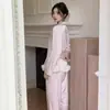 YD2025 Novo Pijama Francês Feminino com Babados de Alta Qualidade Suave Seda de Gelo Pijama Primavera e Outono Conjunto Roupas de Casa
