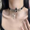 Chocker Wrap Colar de Couro Metálico Cropunk Feminino Y2K Subcultura Nicho Amor Colar Clavícula Cadeia