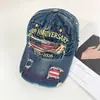 Boné de Baseball Tendência Transfronteiriço em Jeans Lavado Desgastado com Bandeira Americana Bordada Vintage, Chapéu com Aba de Proteção Solar para Homens