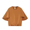 Roupas femininas europeias e americanas transfronteiriças, populares no AliExpress, camisa casual da moda com gola redonda, manga curta e caimento + calça de perna larga com babados