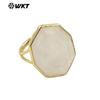 WT-R516 Gema de Cristal Natural Piedra Octágono Chapado en Oro de 18k Clásico Unisex Usable Anillo Abierto