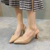 2024 Primavera/Verão Novo Bico Fino Salto Alto Sandálias Femininas Stiletto Bico Fechado Sem Encosto Boca Rasa Sapatos Solteiros Femininos Casuais Versáteis