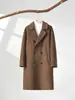 Abrigo de lana de longitud media de doble cara para otoño e invierno para hombre, con cuello alto de solapa, corte holgado, hombros caídos, gabardina de lana 100%