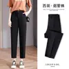 Calça social feminina preta primavera e outono 2024 reta cintura alta caída slim plus size nove casual tubo de fumaça fina