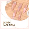 Arte de Uñas Corazón con Lazo 3D Uñas Postizas Rosa Día de San Valentín Estilo Francés Puntas de Uña Portátiles Uñas Portátiles Largas con Forma de Almendra