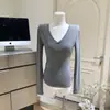 Camiseta Interior Multicolor de Manga Larga con Cuello en V, Camiseta Versátil, Top Básico Diario Adelgazante