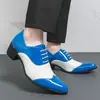 Zapatos de cuero brillantes de punta con cordones de encaje transfronterizos en colorblock para primavera, zapatos casuales de tacón alto formales a la moda, zapatos para hombre de talla grande que aumentan la altura