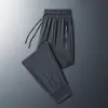 Calças de Seda Gelada, Estilo Verão Fino, Calças Esportivas Casuais Masculinas com Punho, Barra Reta, Caimento Solto, Alta Elasticidade, Calças de Ar Condicionado de Secagem Rápida
