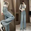 Jeans Azul Claro de Pierna Ancha Estrecha para Mujer, Primavera, Delgados, Nuevos, de Cintura Alta, Diseño Adelgazante, Pantalones Rectos