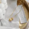 Novo Estilo Simples Bola Fosca Pequena Bola Dourada Aço Titânio Colar Feminino Design de Nicho Corrente para Clavícula Não Desbota Acessórios de Moda