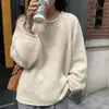 Suéter pulóver de moda estilo holgazán para mujer, tejido de punto, otoño e invierno, versátil, nuevo, holgado, prenda exterior, top básico de color sólido, tendencia