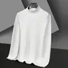 Camiseta de Manga Larga de Color Sólido para Hombre de Mediana Edad de Comercio Exterior Versátil Cuello Medio Alto Camiseta Térmica Capa Base Venta al por Mayor