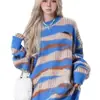 Suéter Rayado Otoño Invierno para Hombre Estilo Perezoso Holgado Jersey de Punto Cálido Bloque de Color Versátil Abrigo Oversize Moderno