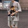 Traje de Dibujos Animados Estilo Hong Kong para Hombre Verano Moderno de Manga Corta y Pantalones Cortos Conjunto de Ropa para Hombre con Atractivo Conjunto Deportivo Casual de Dos Piezas