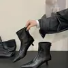 Botines de Tobillo Stiletto Puntiagudos Estilo Coreano Otoño 2026 para Mujer, Versátiles, Adelgazantes, de Temperamento, con Cremallera Trasera, Botas de Moda