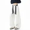 Calça Esportiva de Moletom Xadrez Estilo Americano Tendência para Homens, Temporada de Primavera, Caimento Solto, Sensação de Alto Padrão, Calça Longa Casual Wide-Leg Tendência