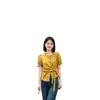 Camisa de Estilo Francés con Mangas Abullonadas y Lazos para Mujer, Nuevo Diseño de Verano, Ceñida a la Cintura, Adelgazante, Top Versátil de Manga Corta