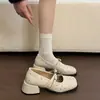Zapatos Mary Jane poco profundos de camelia estilo francés para mujer, nuevo modelo 2026, inspirados en Chanel, con lazo y remaches, punta cuadrada, tacón grueso