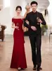 Vestido Rojo Impresionante de Compromiso, Vestido de Regreso a Casa de una Sola Manga para Novia, Vestido de Brindis de Alta Gama para Mujer, Adecuado para el Uso Diario