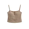 Traje Listrado Sexy Quente de Menina Europeia e Americana Moda Versátil Camisola Curta Listrada + Calça Wide Leg de Cintura Alta Calça Longa