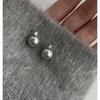 Pendientes de perla Shijia con aguja de plata 925 de princesa, con destellos de nicho y diamantes grises, sencillos para mujer, pequeños pendientes de frijol gris.