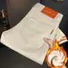Calça Jeans Masculina Cáqui com Forro de Lã para Outono e Inverno, Jeans Casual Tendência Versátil Slim Fit Elástico Slim Straight