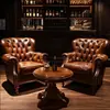 Sofá de Bar de Puros, Sofá de Bar de Whisky Americano, Juego de Mesa y Sillas de Cafetería Estilo Western Retro, Silla Individual de Tigre