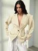 Em estoque: 2026 novo blazer feminino estilo europeu e americano, elegante, acinturado e com cinto, com ombreiras, uma peça de outer wear versátil