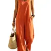 Mono de pierna ancha holgado para mujer estilo resort transfronterizo europeo y americano con bolsillos, pantalón de una pieza casual