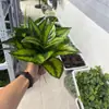 Hojas de Bambú Artificiales, Hojas de Planta Falsas Verdes con Patrón de Zebra Siempreverdes, Accesorios Artificiales para Manualidades con Hojas, Hojas Falsas de Planta Verde Artificial