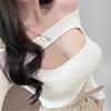 Atmósfera Diosa Moda Chica Atrevida Hueco Un Hombro Manga Larga Camiseta Otoño Nuevo Sexy Cintura Top con Almohadilla en el Pecho