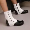 Botas Boken Retro com Salto Interno em Retalhos Comércio Exterior Transfronteiriço Estação Independente Novos Sapatos Femininos Botas Curtas