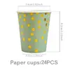 Nuevos en Stock Cola de Rata Verde Estampado Dorado Lunares Vasos de Papel Desechables para Fiesta de Cumpleaños, Servilletas, Platos de Papel, Vajilla, Artículos de Fiesta