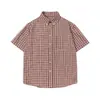 Camisa Retro Americana de Cuadros Rojos de Manga Corta para Hombre, Marca de Moda, Holgada, Casual, Versátil, de Gama Alta, Camisa de Manga Corta para Ropa de Trabajo