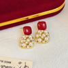 Colección de Pendientes Rojos, Diseño Festivo de Esmalte Goteo Otoño e Invierno, Pendientes de Flor de Circonita, Lujo Ligero, Pendientes Geométricos de Alta Gama