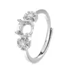 Anillo de Oro Blanco para Mujer Portafiltro Vacío Anillo Abierto de Cobre Portaanillos DIY Incrustado Octagonal Corte Rosa Circonita Imitación Plata 925