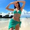 Bikini de Baño Nuevo para Mujer, Casual y de Moda, Dividido en Tres Piezas, Color Sólido, Atractivo Traje de Baño para Vacaciones en la Playa