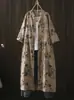 Vestido Sencillo de Longitud Media para Primavera/Verano 2026 con Estampado Artístico de Gasa de Algodón, Cuello Alto y Mangas de Tres Cuartos
