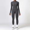 Mono de yoga de una pieza sin costuras de estilo europeo y americano, pantalones de manga larga, cuello abierto, cremallera, ropa deportiva ajustada de una pieza