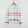 Roupas Outono 2025 Pequeno Fresco Listrado Gola Lapela Zíper Suéter Pulôver Feminino Top Suéter Atacado
