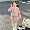 Conjunto de suéter para niña con cuatro flores, cárdigan de punto y falda, nuevos estilos de otoño e invierno para bebés, versión coreana, elegante vestido de punto de princesa