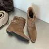 Botines Cortos de Piel Suave Estilo Retro con Suela Gruesa para Mujer Estilo Otoño 2026 Puntiagudos con Hebilla Plisados Apilados Botas Vaqueras Occidentales