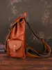 Mochila Retro Transfronteriza para Hombre de Primera Capa de Piel de Vaca Original Cuero Genuino Frotado a Mano Bolso de Viaje Casual de Cuero Curtido Vegetal