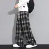 Pantalones Cuadros Blanco y Negro Retro para Niños Primavera y Otoño 2025 Nuevos Pantalones Americanos de Pierna Ancha Sueltos Rectos Caídos Casuales